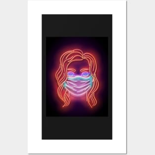 Glow Beautiful Girl with Face Mask Protective Posters and Art